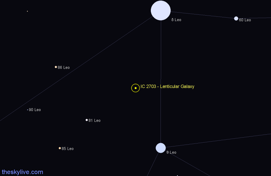 Finder chart IC 2703 - Lenticular Galaxy in Leo star