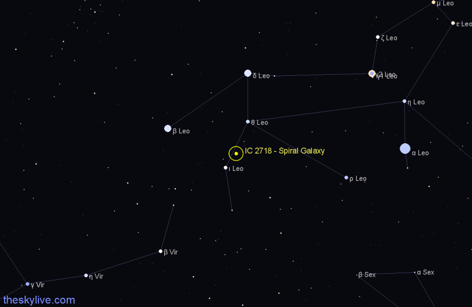 Finder chart IC 2718 - Spiral Galaxy in Leo star