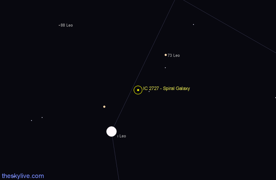 Finder chart IC 2727 - Spiral Galaxy in Leo star