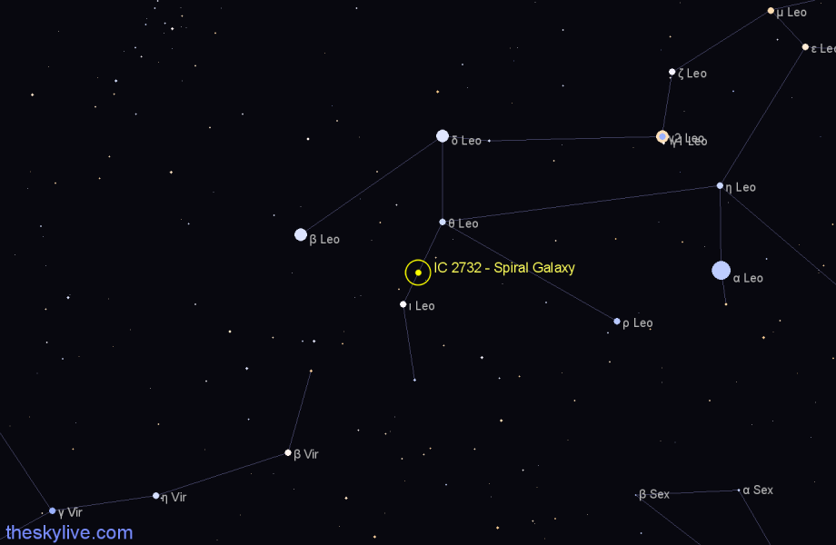 Finder chart IC 2732 - Spiral Galaxy in Leo star