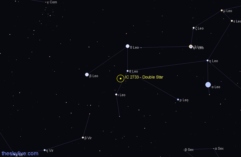 Finder chart IC 2733 - Double Star in Leo star