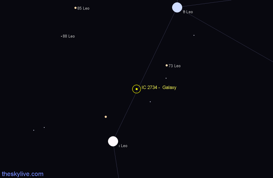 Finder chart IC 2734 -  Galaxy in Leo star