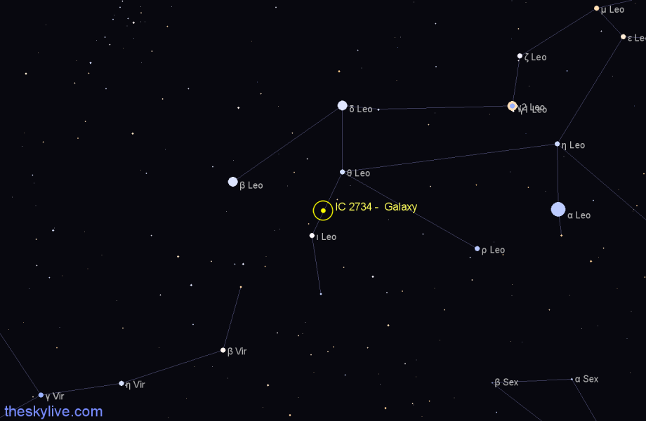 Finder chart IC 2734 - Galaxy in Leo star