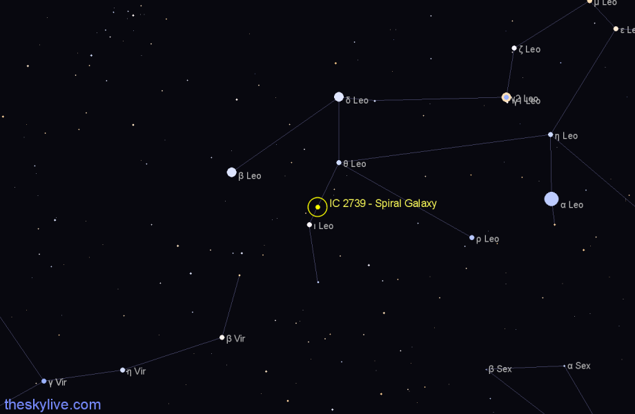 Finder chart IC 2739 - Spiral Galaxy in Leo star
