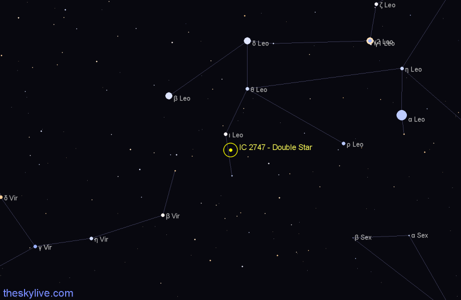 Finder chart IC 2747 - Double Star in Leo star