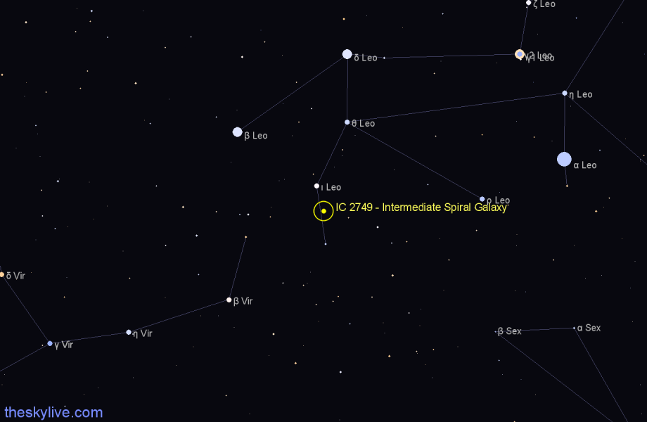 Finder chart IC 2749 - Intermediate Spiral Galaxy in Leo star