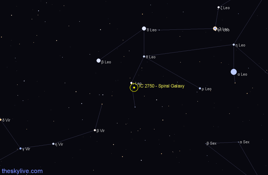 Finder chart IC 2750 - Spiral Galaxy in Leo star