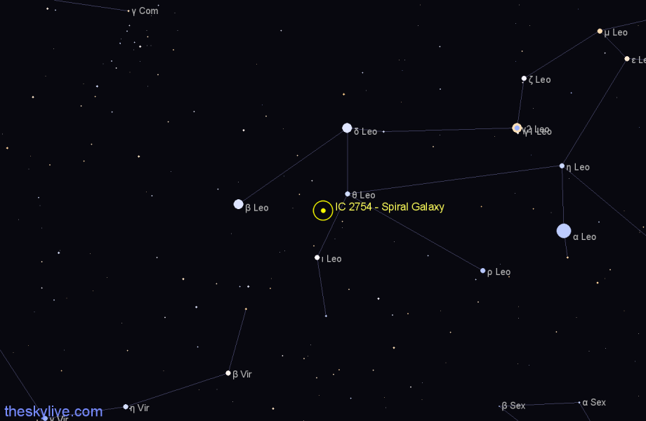 Finder chart IC 2754 - Spiral Galaxy in Leo star