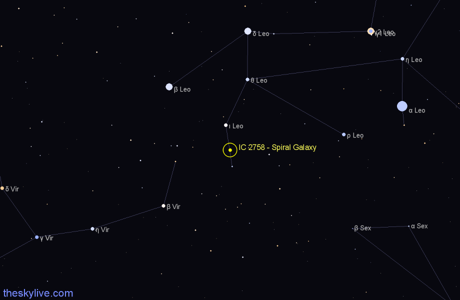 Finder chart IC 2758 - Spiral Galaxy in Leo star