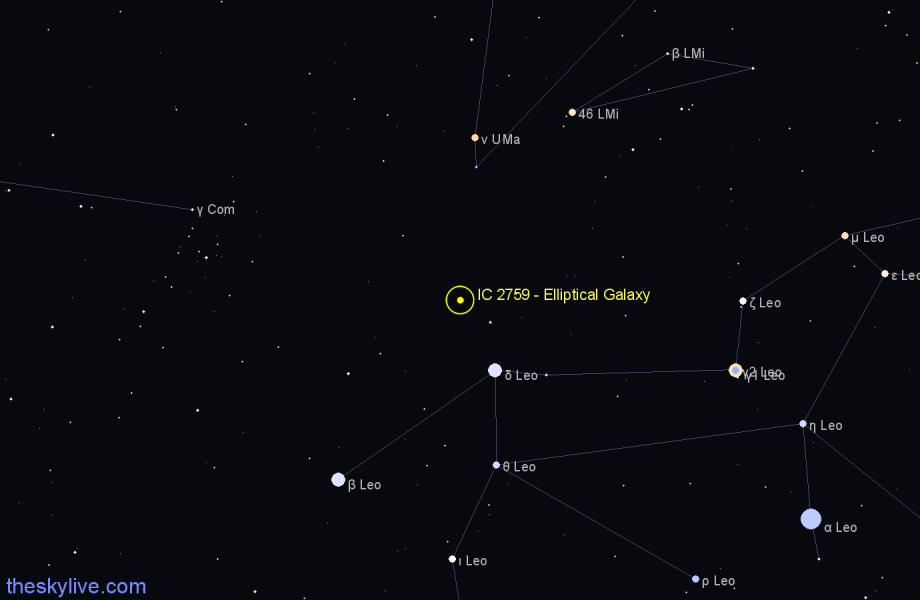 Finder chart IC 2759 - Elliptical Galaxy in Leo star