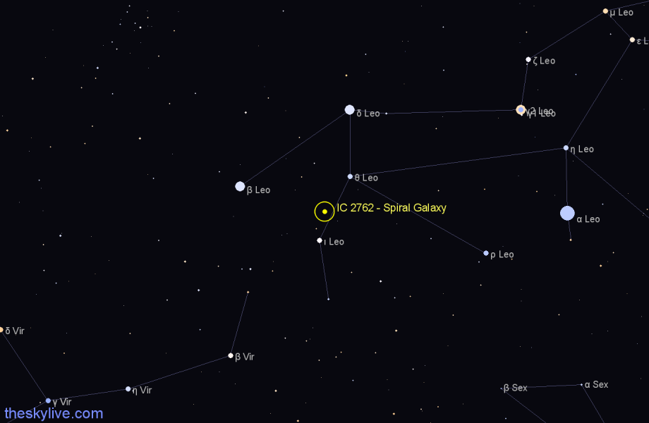 Finder chart IC 2762 - Spiral Galaxy in Leo star