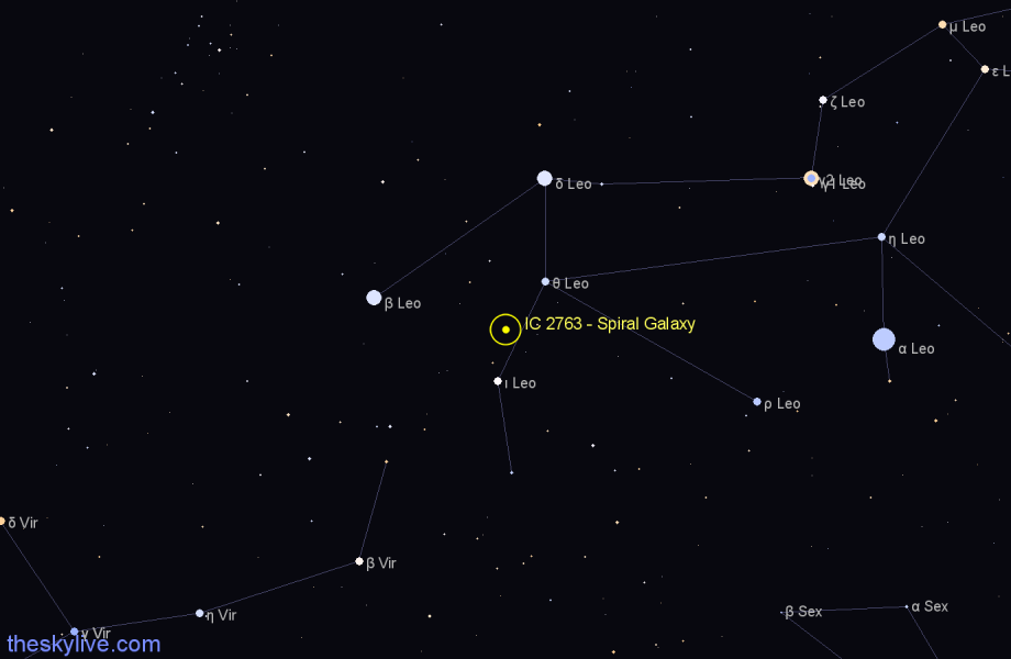 Finder chart IC 2763 - Spiral Galaxy in Leo star