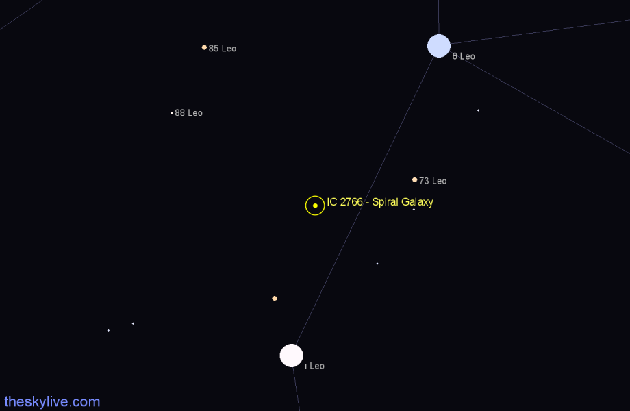 Finder chart IC 2766 - Spiral Galaxy in Leo star