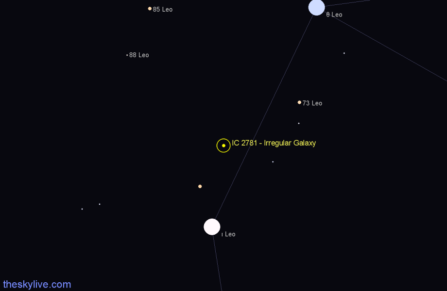 Finder chart IC 2781 - Irregular Galaxy in Leo star