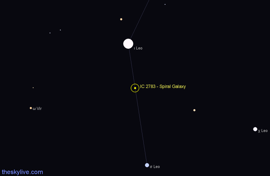 Finder chart IC 2783 - Spiral Galaxy in Leo star