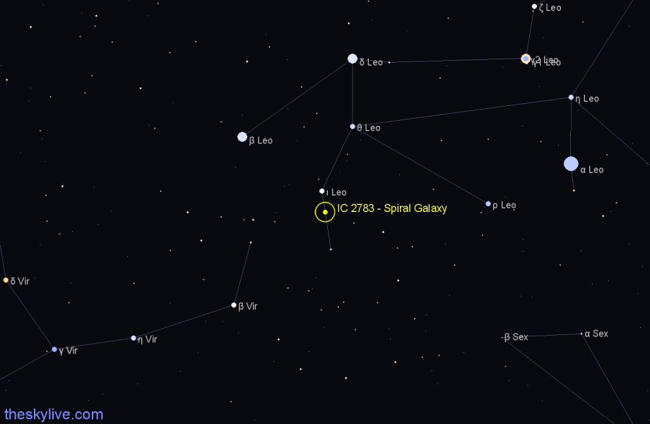 Finder chart IC 2783 - Spiral Galaxy in Leo star