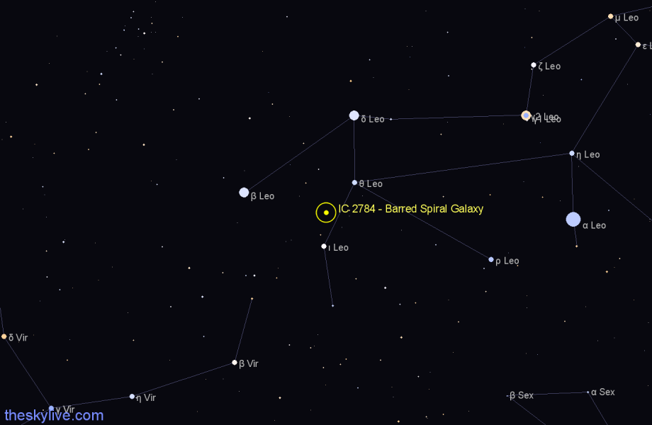 Finder chart IC 2784 - Barred Spiral Galaxy in Leo star