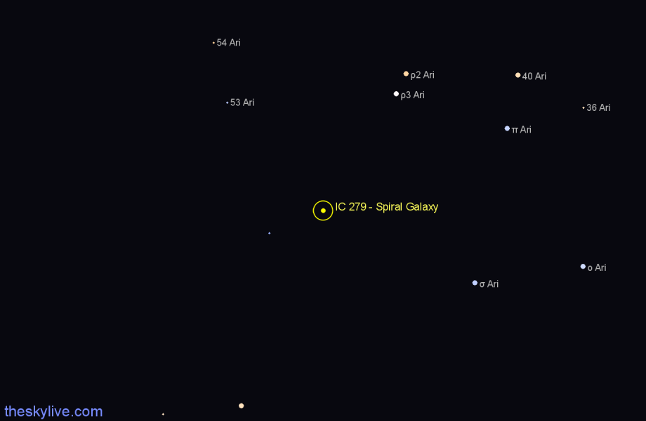 Finder chart IC 279 - Spiral Galaxy in Aries star