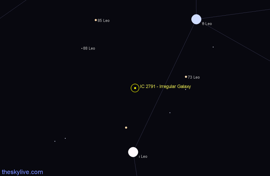 Finder chart IC 2791 - Irregular Galaxy in Leo star