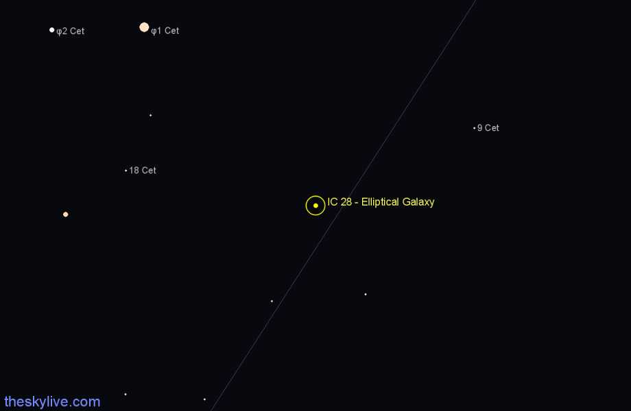 Finder chart IC 28 - Elliptical Galaxy in Cetus star