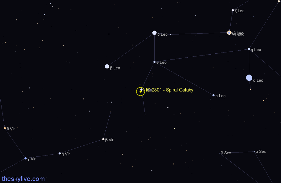 Finder chart IC 2801 - Spiral Galaxy in Leo star