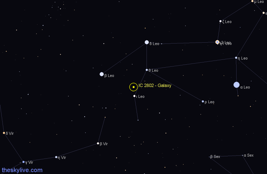 Finder chart IC 2802 - Galaxy in Leo star