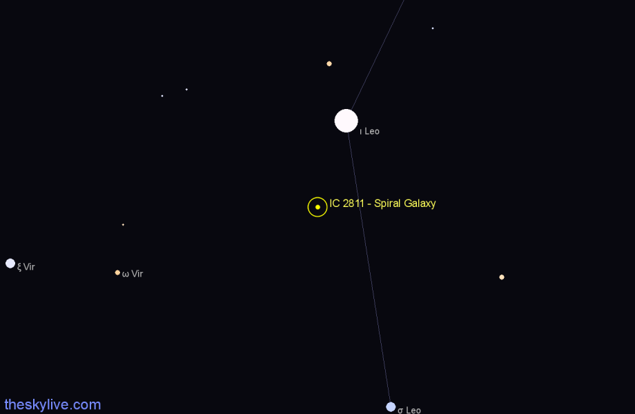 Finder chart IC 2811 - Spiral Galaxy in Leo star