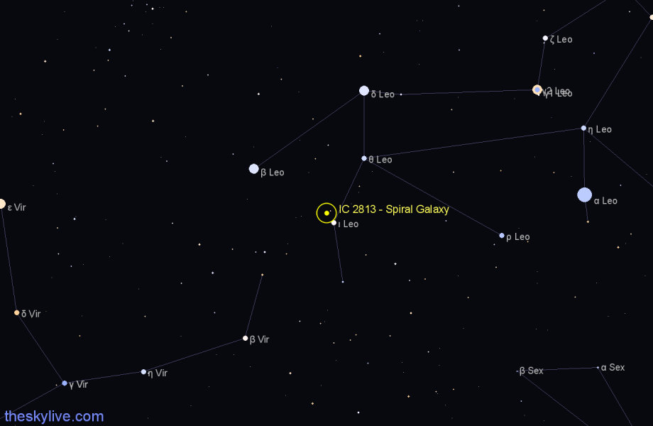 Finder chart IC 2813 - Spiral Galaxy in Leo star