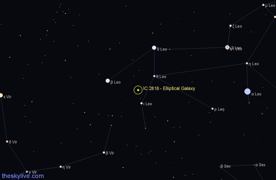 Finder chart IC 2818 - Elliptical Galaxy in Leo star