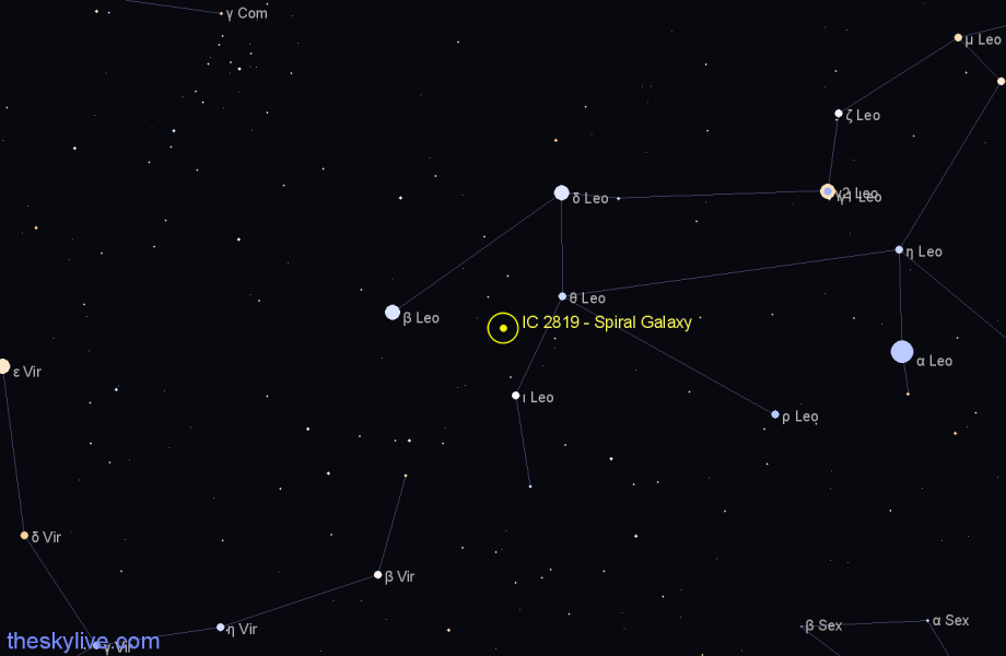 Finder chart IC 2819 - Spiral Galaxy in Leo star