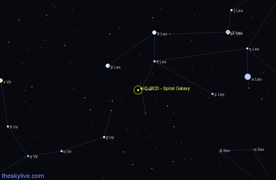 Finder chart IC 2820 - Spiral Galaxy in Leo star