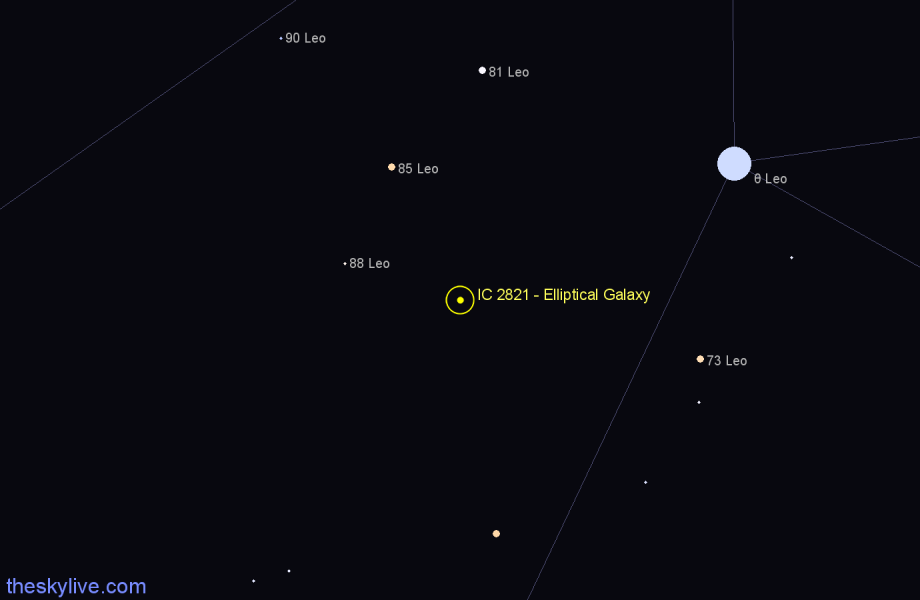Finder chart IC 2821 - Elliptical Galaxy in Leo star