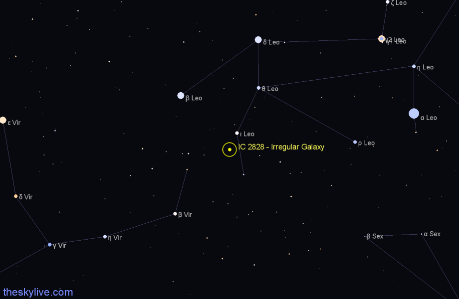 Finder chart IC 2828 - Irregular Galaxy in Leo star