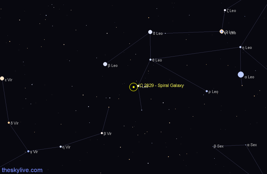 Finder chart IC 2829 - Spiral Galaxy in Leo star