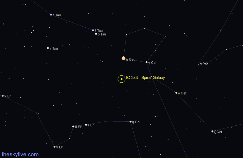 Finder chart IC 283 - Spiral Galaxy in Cetus star