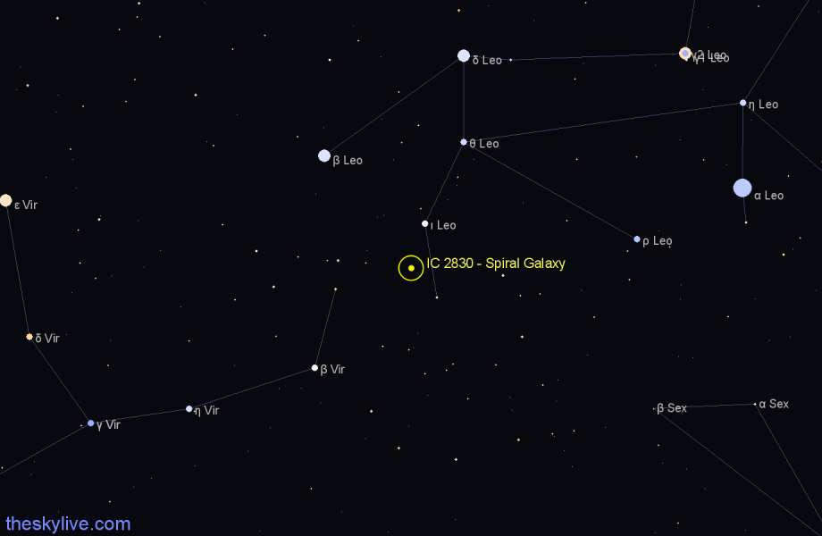Finder chart IC 2830 - Spiral Galaxy in Leo star