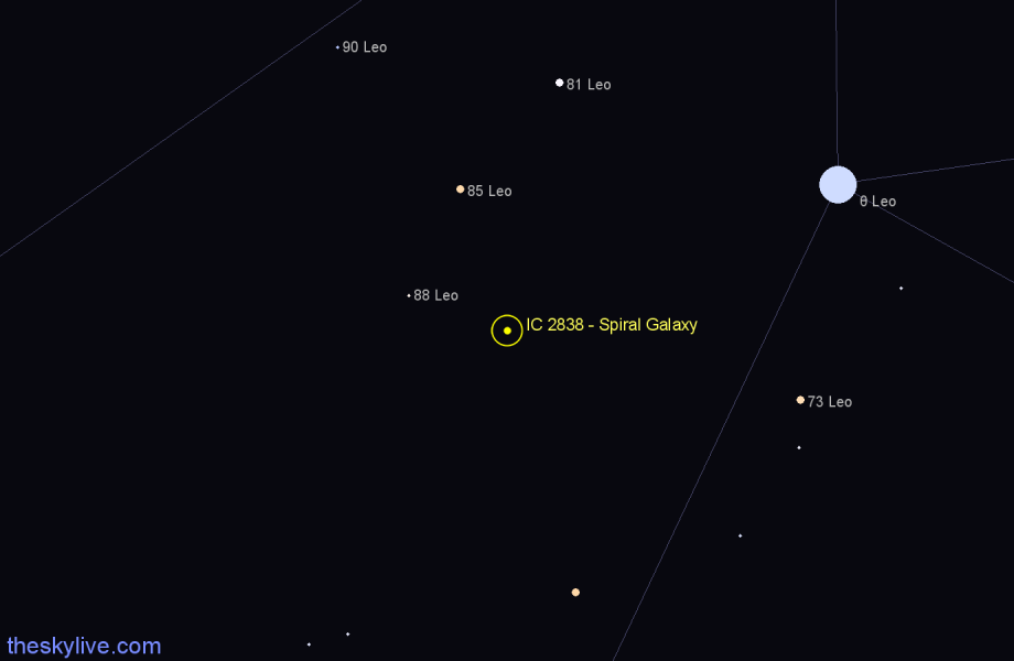 Finder chart IC 2838 - Spiral Galaxy in Leo star