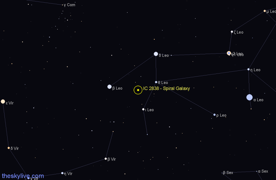 Finder chart IC 2838 - Spiral Galaxy in Leo star