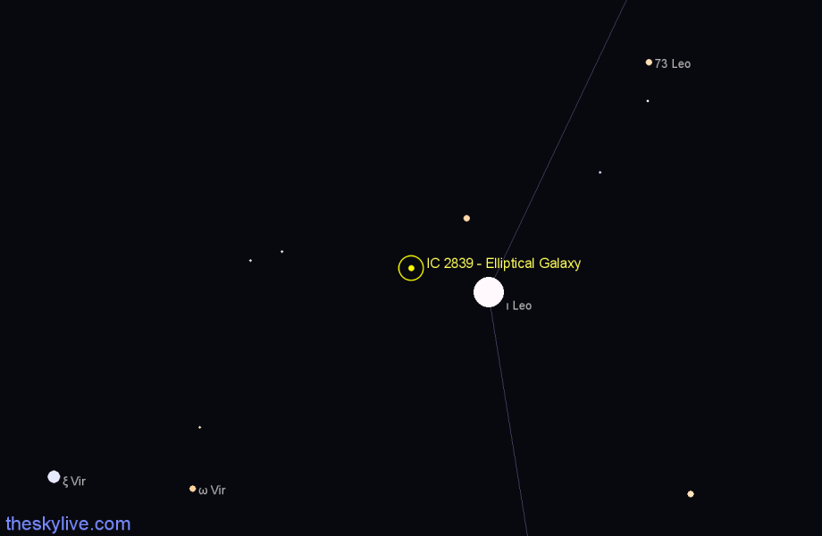 Finder chart IC 2839 - Elliptical Galaxy in Leo star