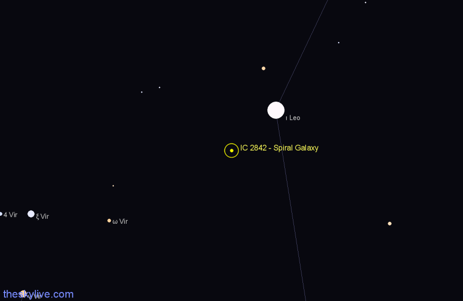 Finder chart IC 2842 - Spiral Galaxy in Leo star