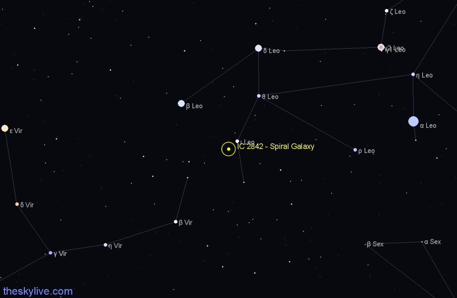 Finder chart IC 2842 - Spiral Galaxy in Leo star