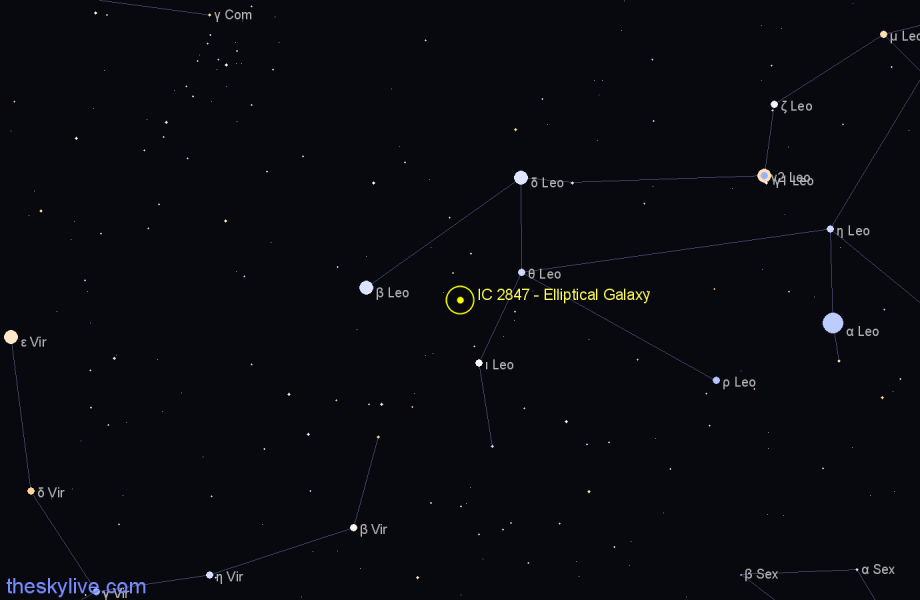 Finder chart IC 2847 - Elliptical Galaxy in Leo star