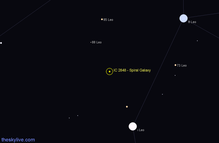 Finder chart IC 2848 - Spiral Galaxy in Leo star