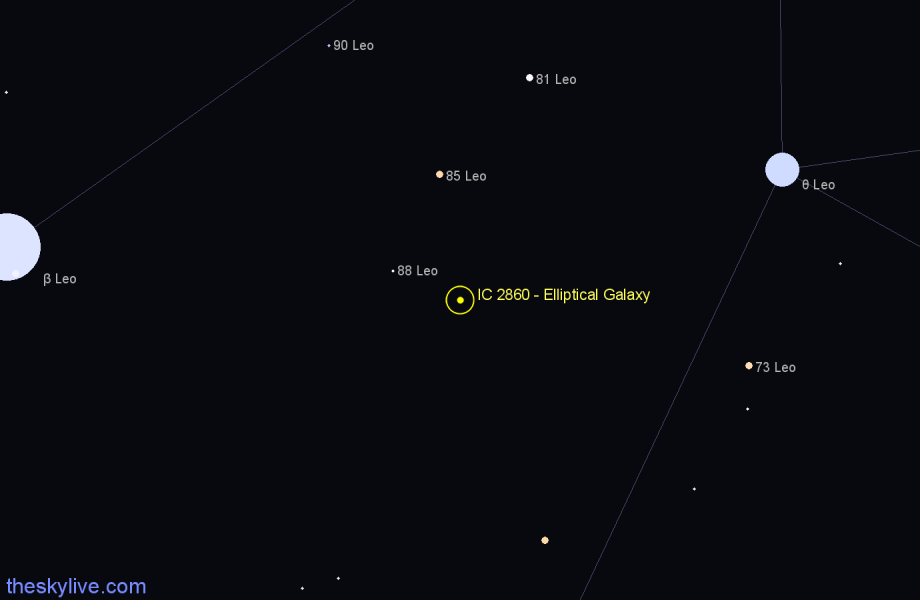 Finder chart IC 2860 - Elliptical Galaxy in Leo star