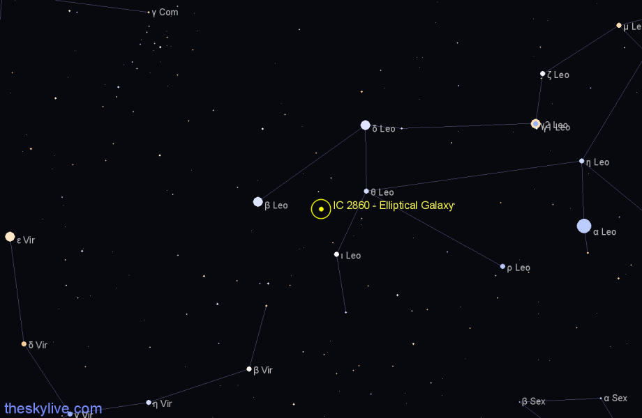 Finder chart IC 2860 - Elliptical Galaxy in Leo star