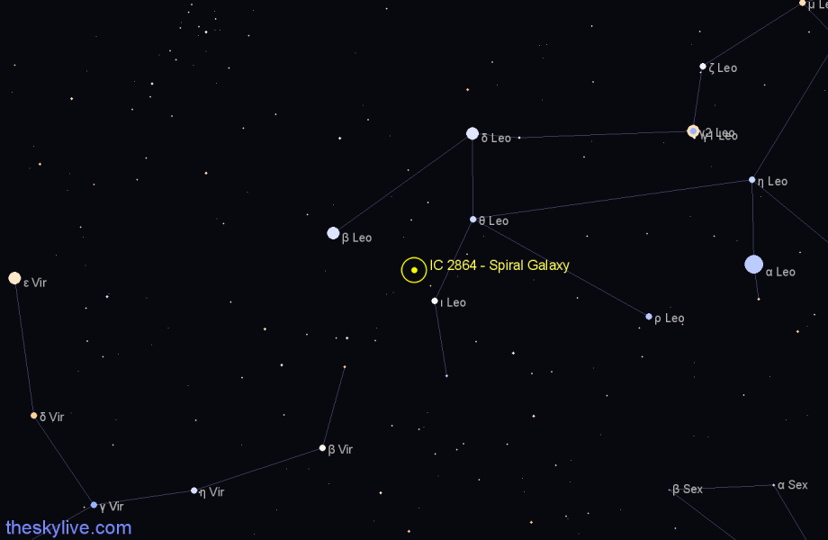 Finder chart IC 2864 - Spiral Galaxy in Leo star