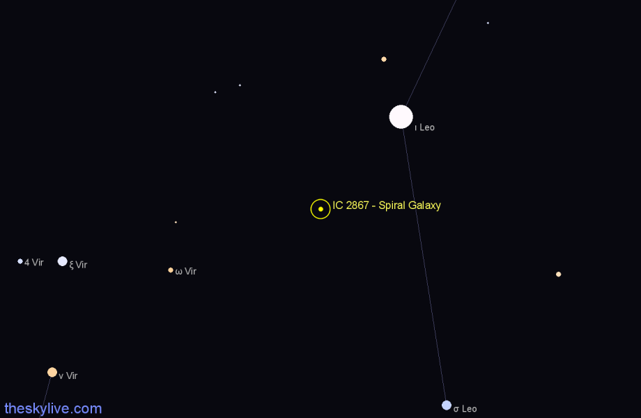 Finder chart IC 2867 - Spiral Galaxy in Leo star