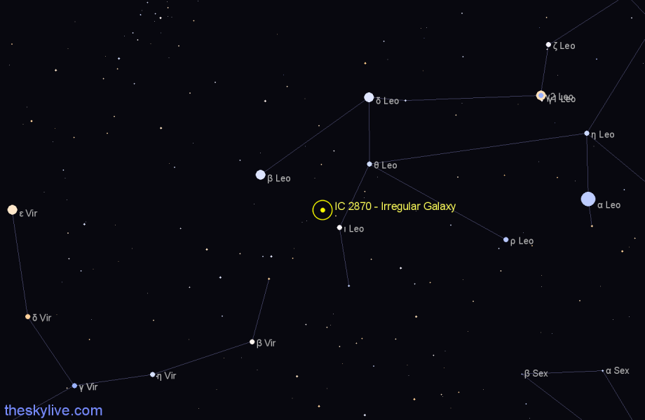 Finder chart IC 2870 - Irregular Galaxy in Leo star