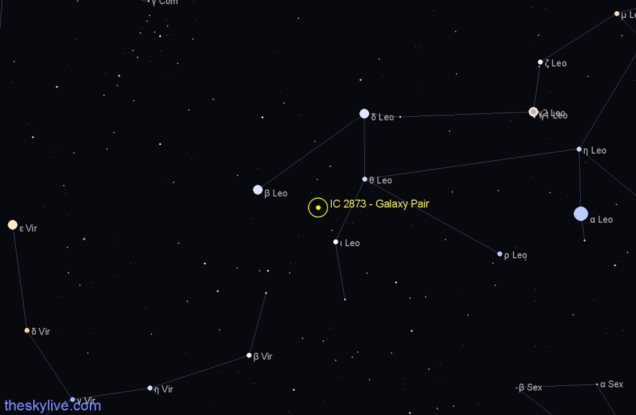 Finder chart IC 2873 - Galaxy Pair in Leo star