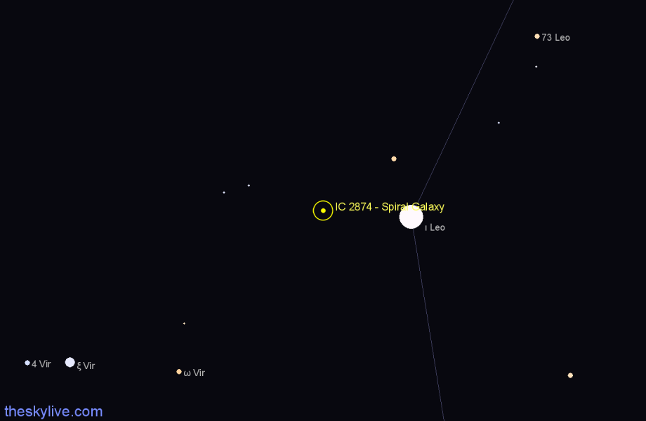 Finder chart IC 2874 - Spiral Galaxy in Leo star